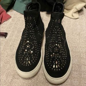 high top studded black sneakers